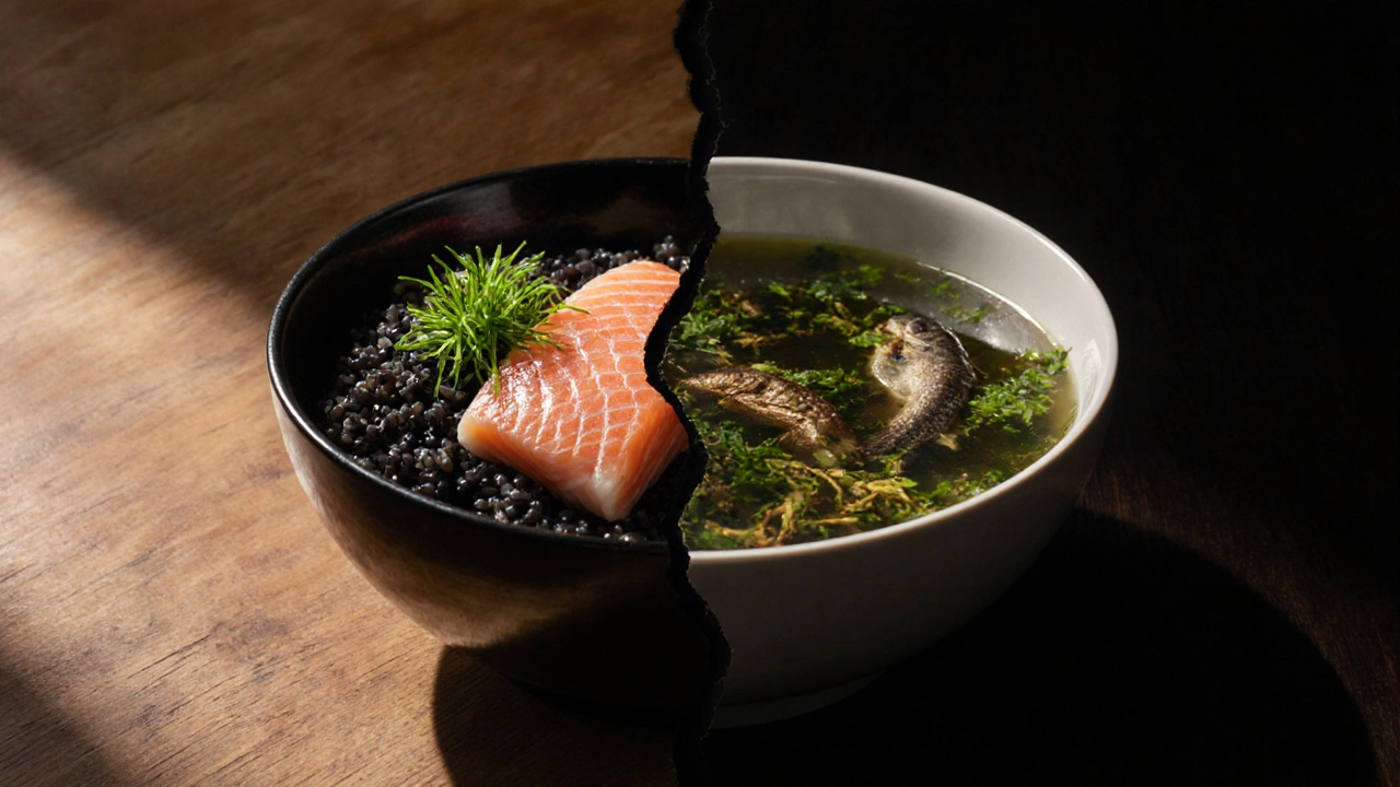 Kontrast mezi čistými a znečištěnými vodními potravinami