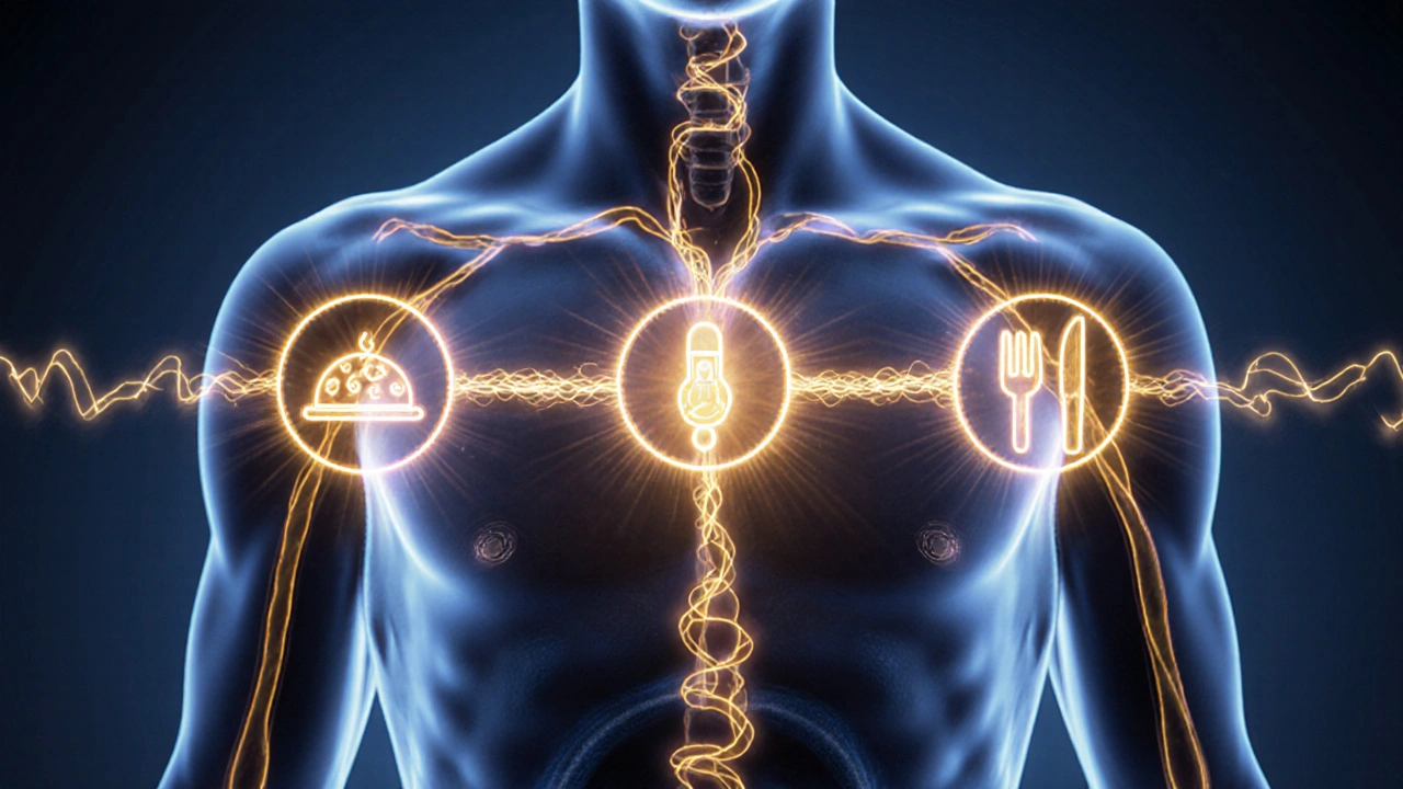 Abstraktní znázornění hormonální rovnováhy mezi třemi jídlami během dne