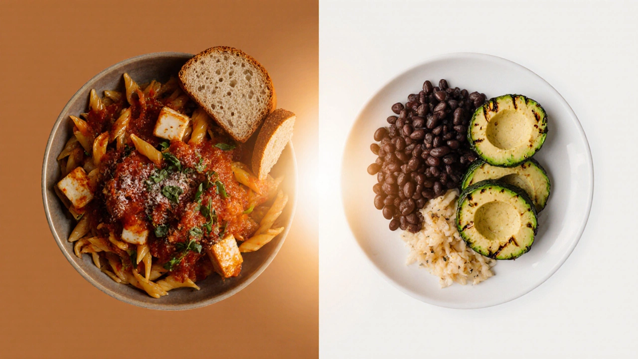 Dvě večeře: těžká vs. lehká – kontrast mezi špatnou a zdravou volbou.