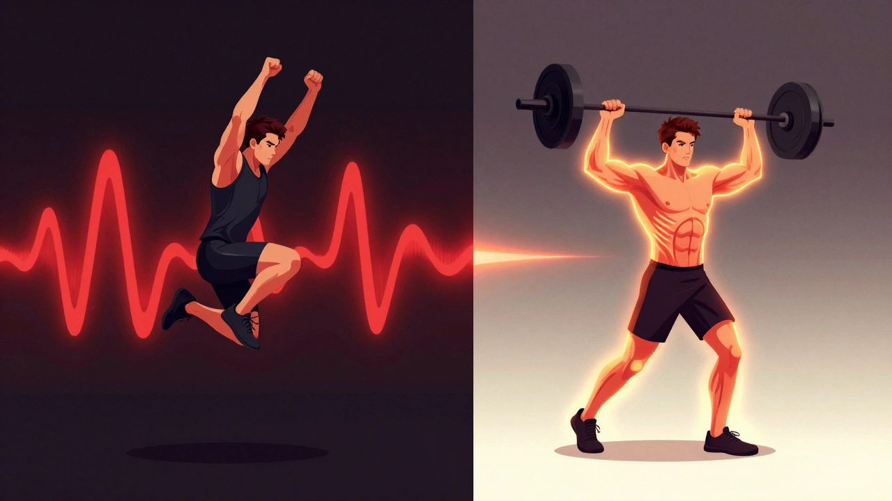 Porovnání intenzivního tréninku a silového cvičení s vizualizací spalování kalorií.