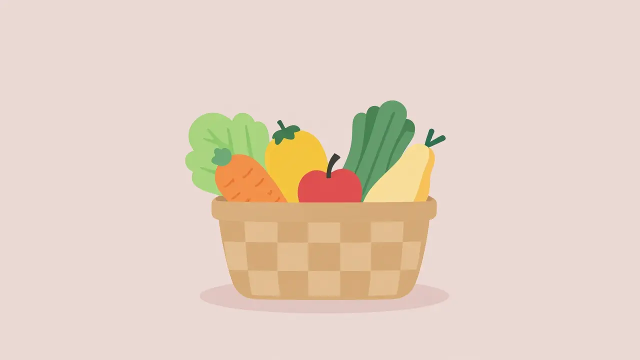 Koš s čerstvým ovoce a zeleninou