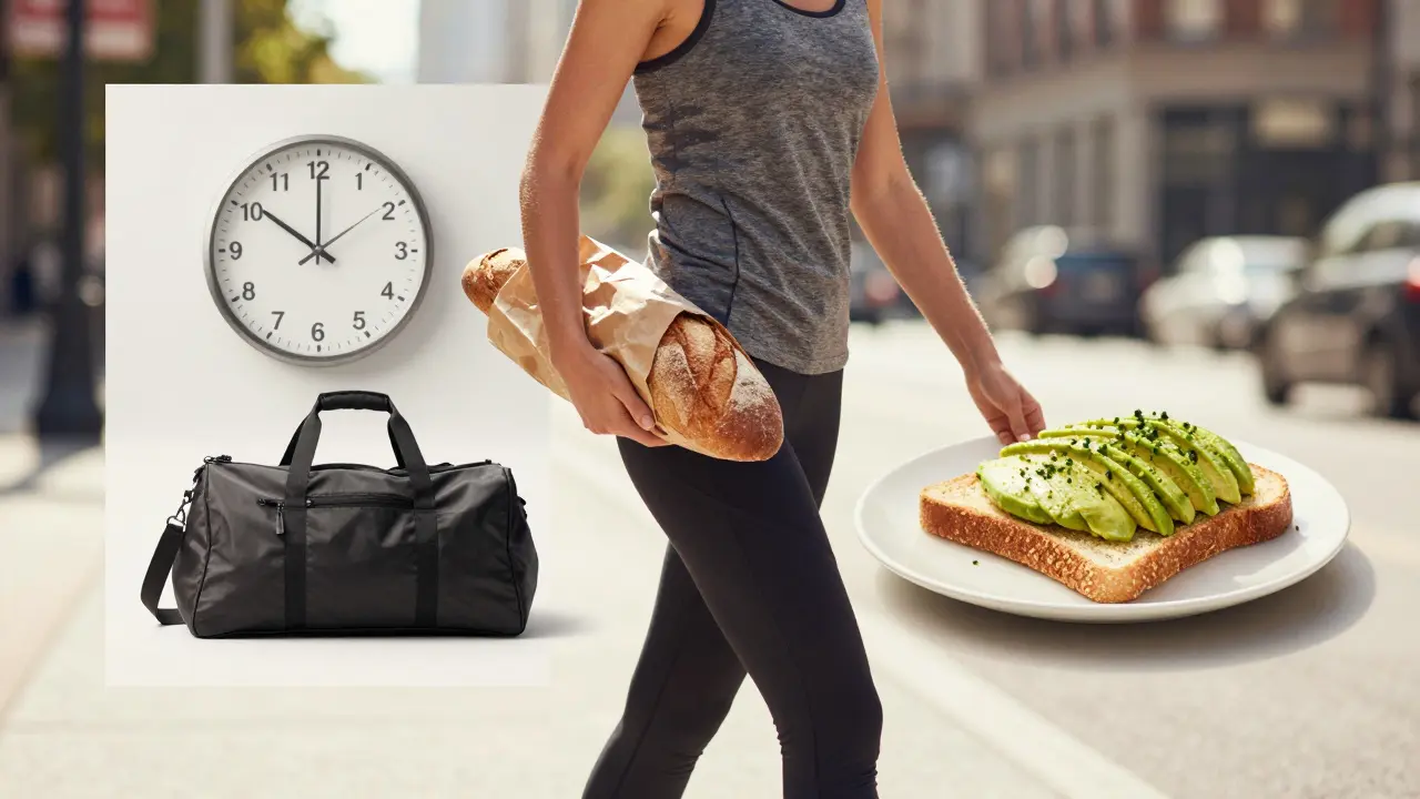 Osoba s celozrnným chlebem symbolizující zdravé hubnutí s energií a vyváženou stravou.