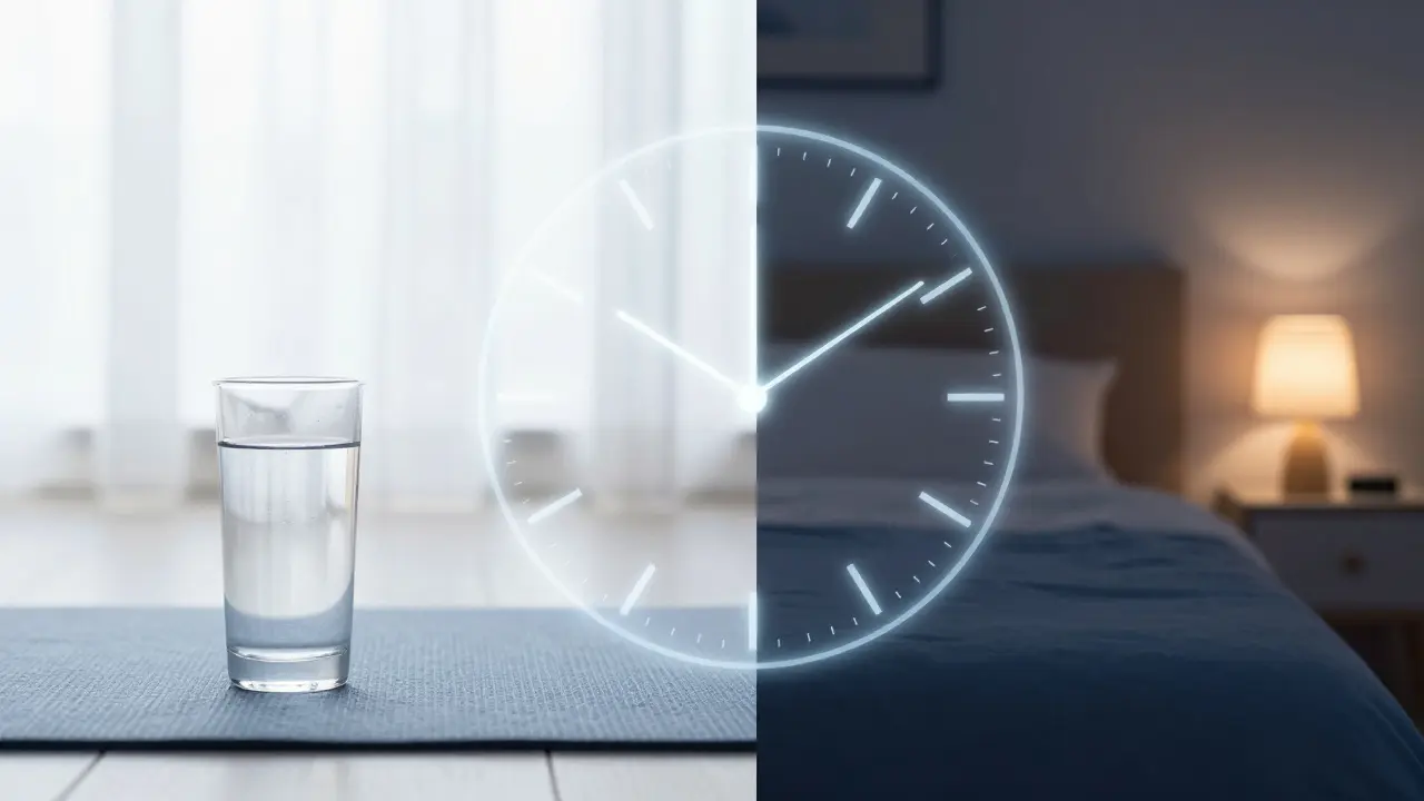 Konceptuální obraz ranní rutiny a večerního spánku.