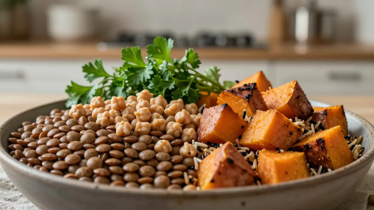 Soustředění na kvalitní bílkoviny z luštěnin a komplexní sacharidy z batátů.