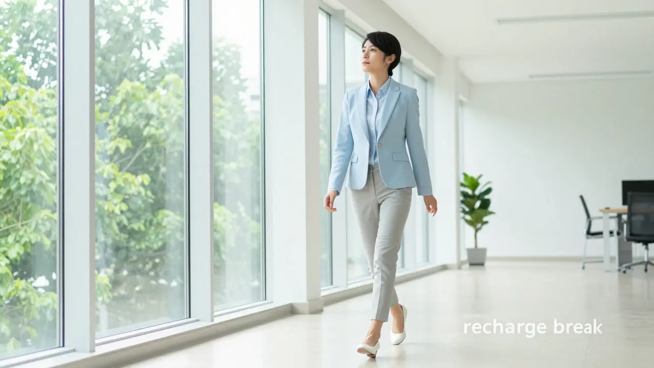 Zaměstnanec v kanceláři během krátké procházky pro probuzení organismu.